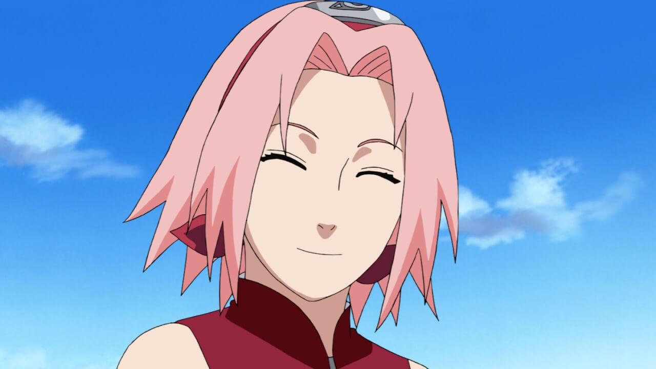 Sakura Haruno smiling in Naruto: Shippuden. 