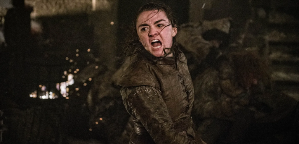 Maisie Williams as Arya Stark in the popular series Game of Thrones.