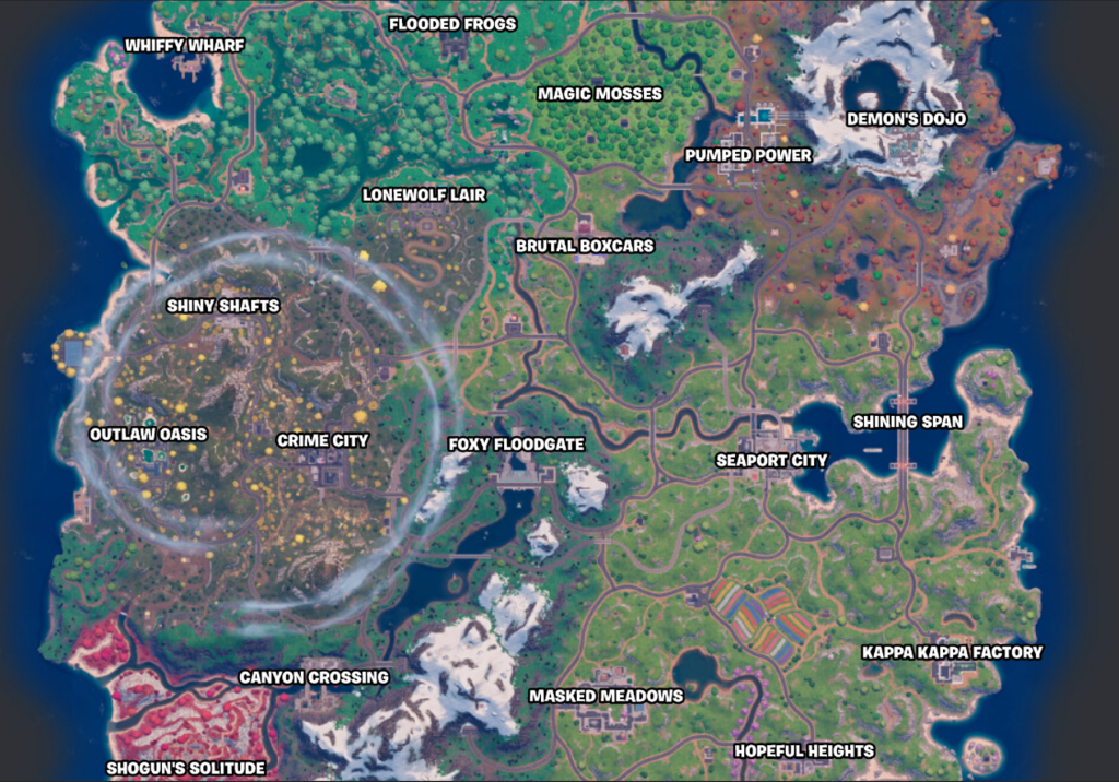 A map of the Fortnite world