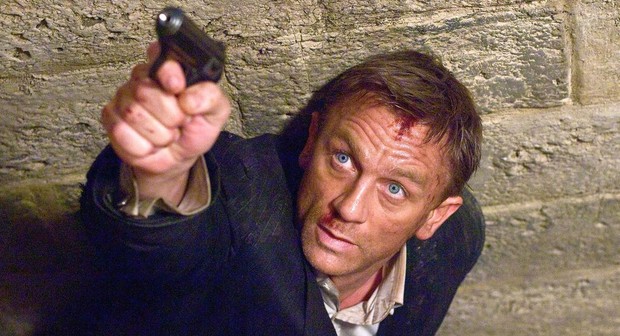 James Bond points a gun