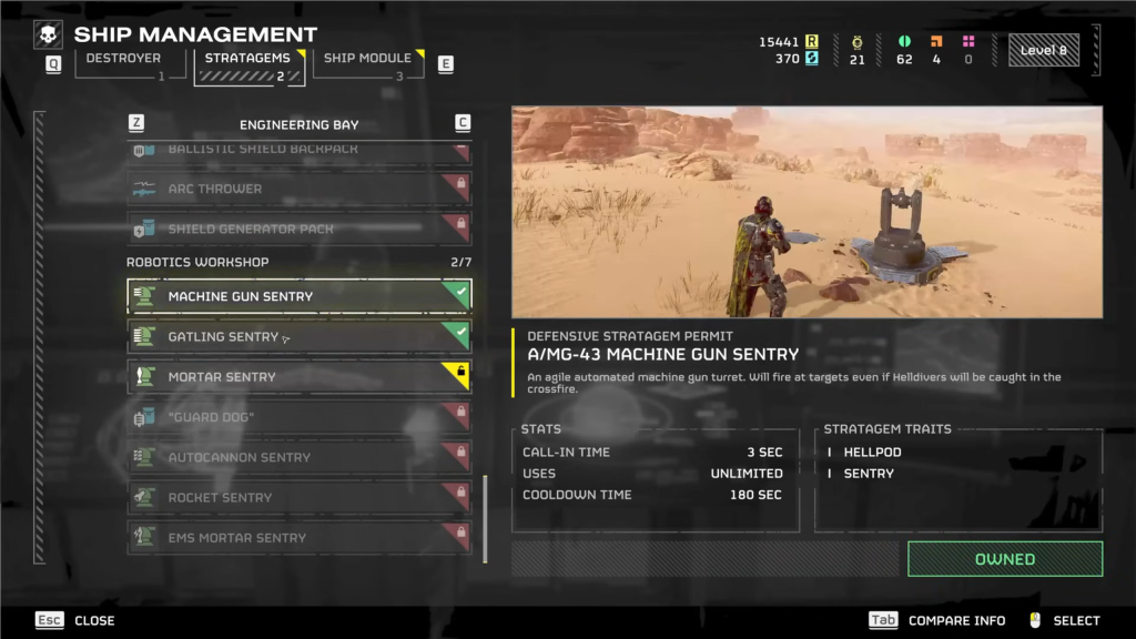 The stratagem menu in Helldivers 2.