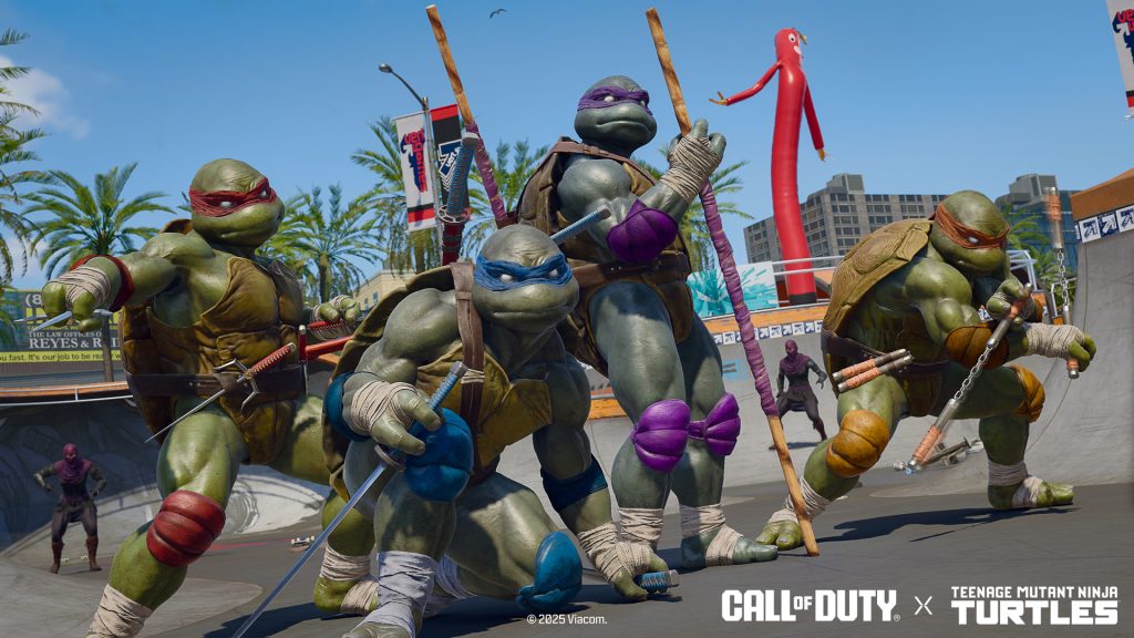 The image shows Teenage Mutant Ninja Turtles in COD (Fortnite might also be the similar collab)