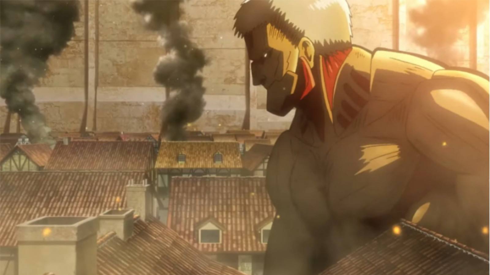 The picture shows the side profile of the armored Titan from Attack on Titan 