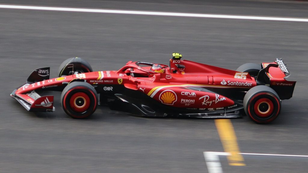 Carlos Sainz racing on the track at Chinese GP 2024