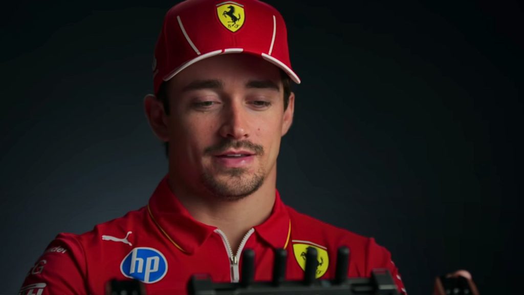 Charles Leclerc watching something on a monitor during an interview on Formula 1: Drive to Survive 