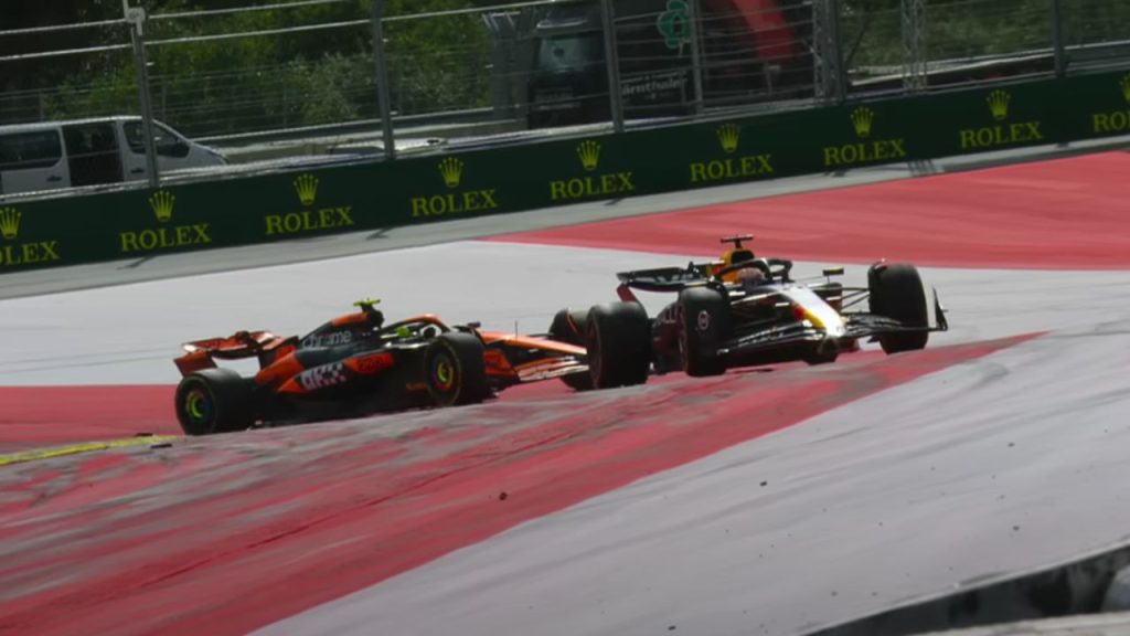 F1 vehicles on track colliding on Formula 1: Drive to Survive season 7