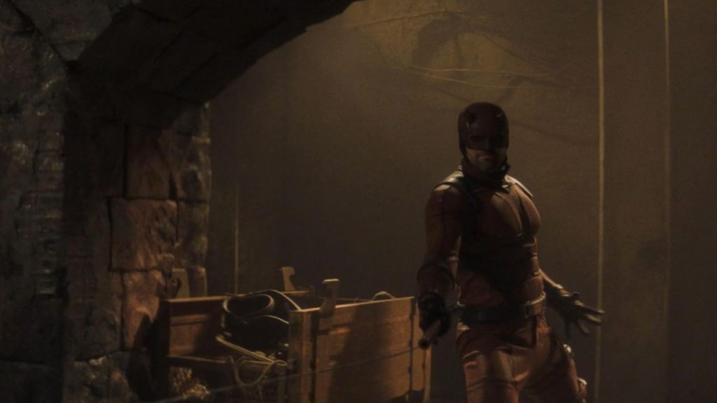 Charlie Cox fighting with someone as Daredevil in Daredevil: Born Again