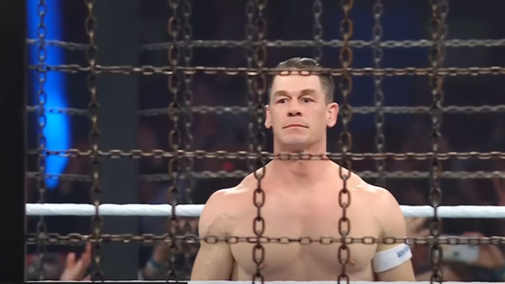 Cena behind cage in Elimination Chamber 2025 