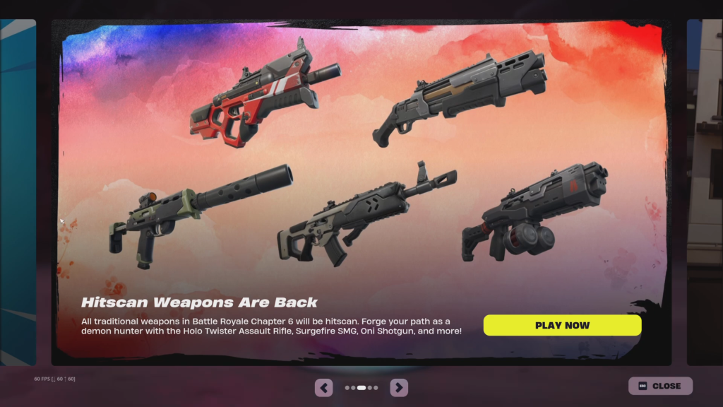 Hitscan weapons in Fortnite.