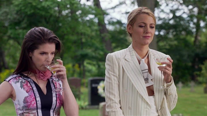 Anna Kendrick and Blake Lively sharing a drink in their 2018 movie A Simple Favor 