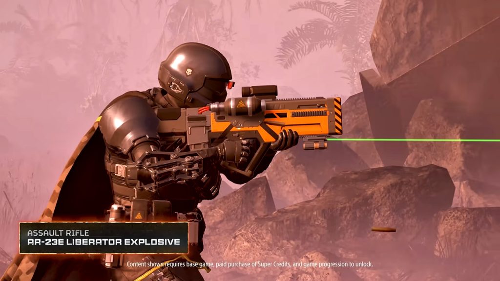 Helldivers 2 trailer screenshot featuring AR-23C Liberator Concussive assault rifle.