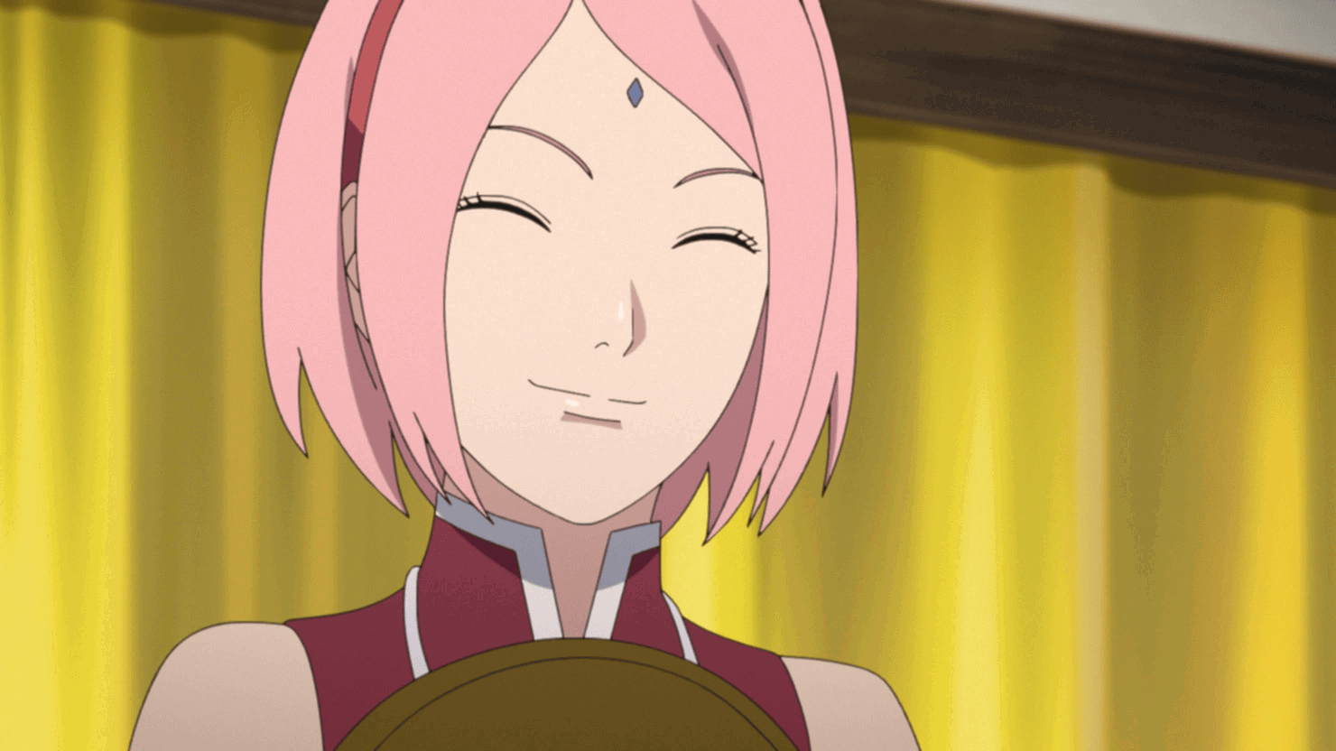 Sakura Haruno smiling in Naruto. 