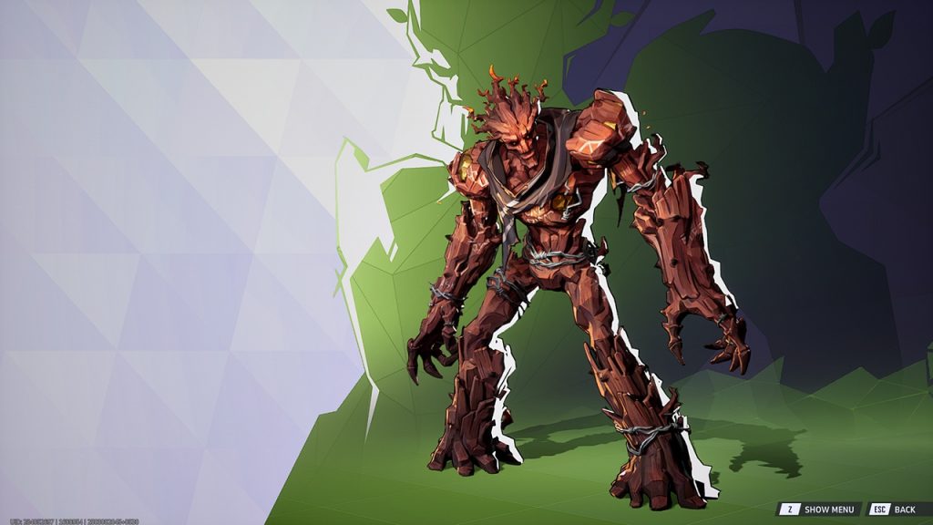 Marvel Rivals screenshot featring the "Carved Traveler" Groot in the hero menu.