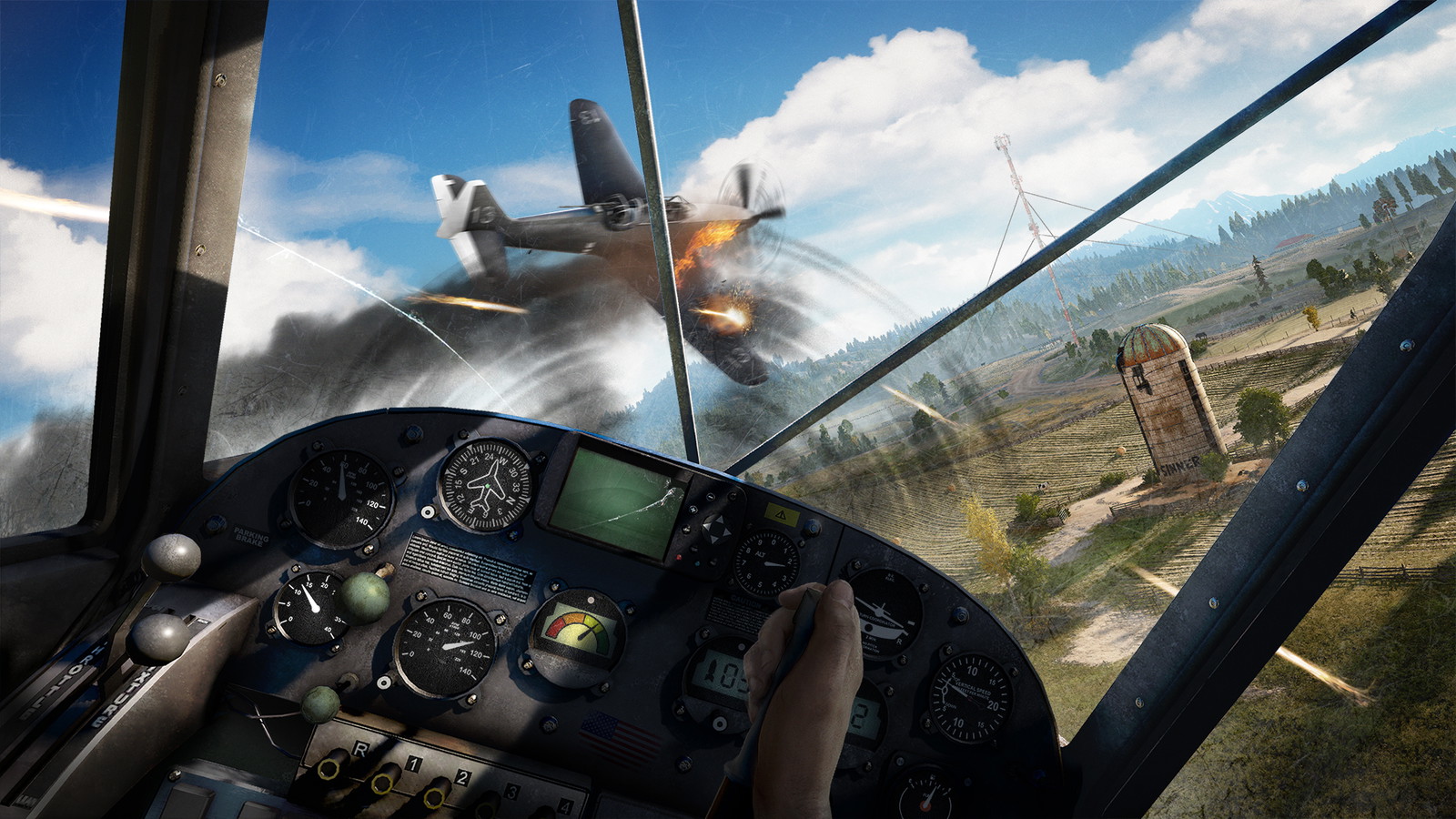 A still of a player flying a plane in Ubisoft's Far Cry 5.