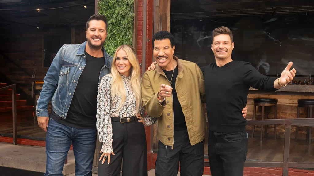 American Idol judges Luke Bryan, Carrie Underwood and Lionel Richie and host Ryan Seacrest