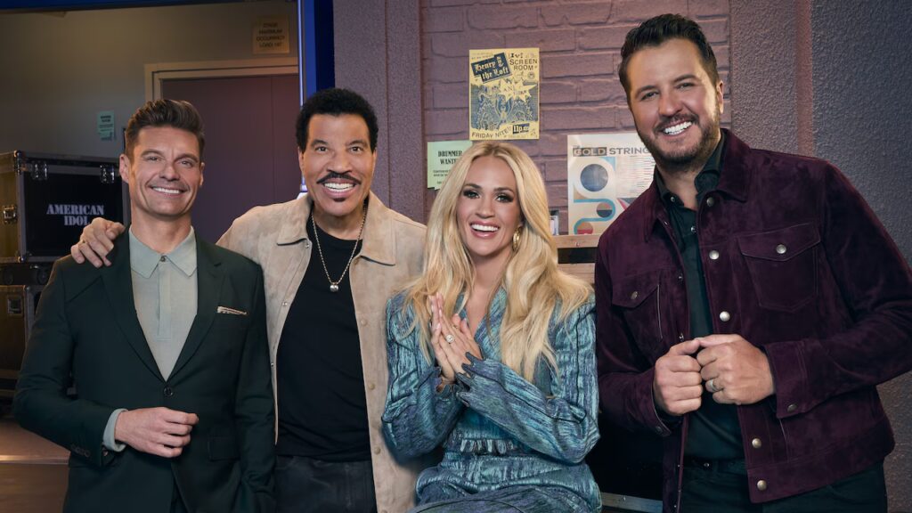 American Idol judges Luke Bryan, Carrie Underwood and Lionel Richie and host Ryan Seacrest