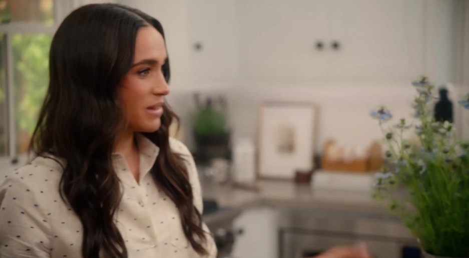 Meghan Markle hosting her Netflix show With Love, Meghan, engaging in a lifestyle segment.