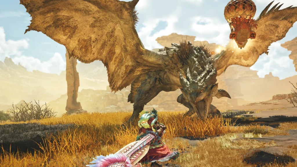 Players fighting a monster in Monster Hunter Wilds.