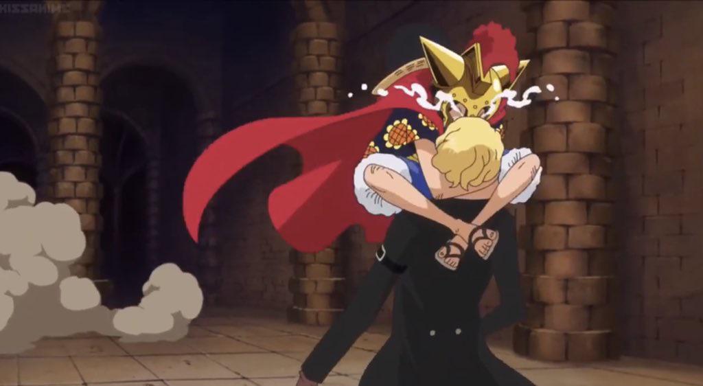 Luffy hugs Sabo when he realizes he's his brother in One Piece.