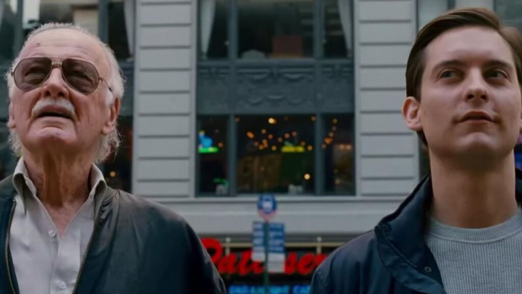 Stan Lee and Toby Maguire in a still from Spider-Man