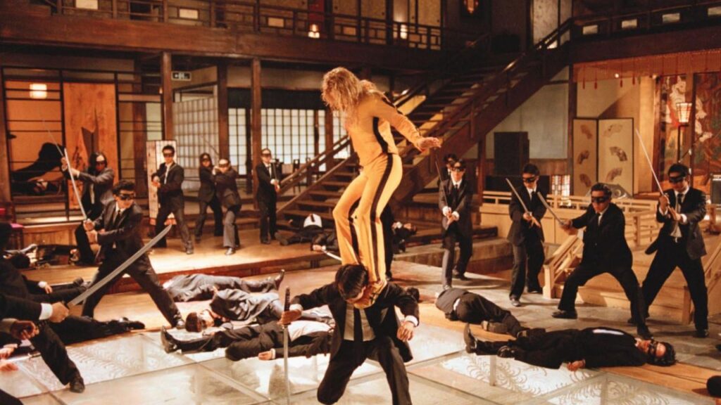 Uma Thurman fighting sword fighters in Kill Bill: Vol. 1 