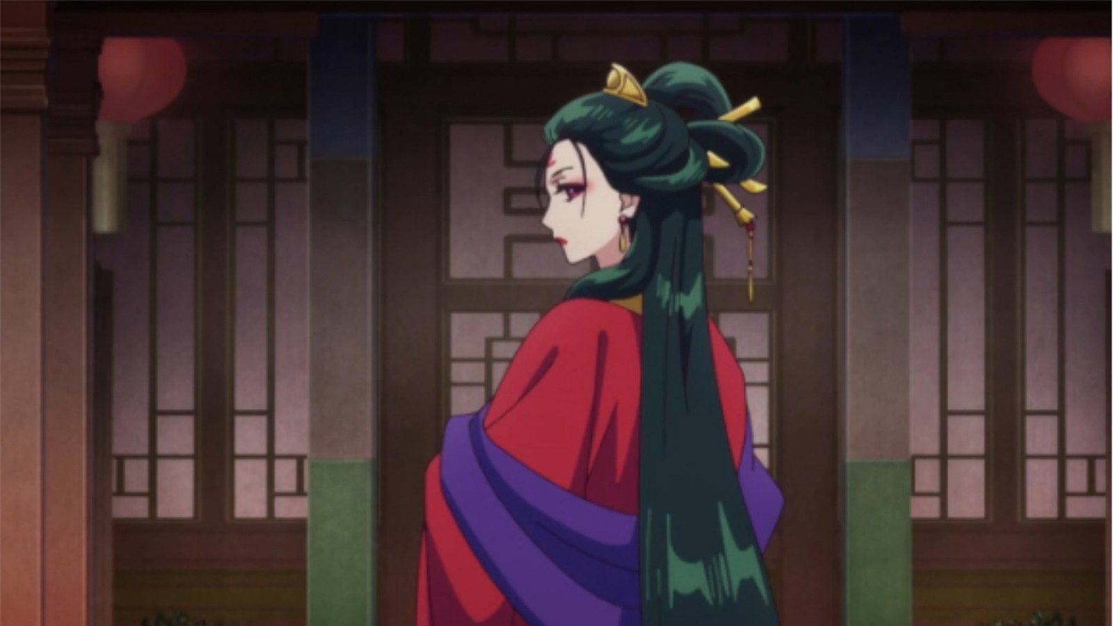 Fengxian is looking over her shoulder in a still from the Apothecary Diaries anime 