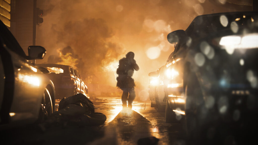 the image shows a cutscene from Call of Duty: Modern Warfare