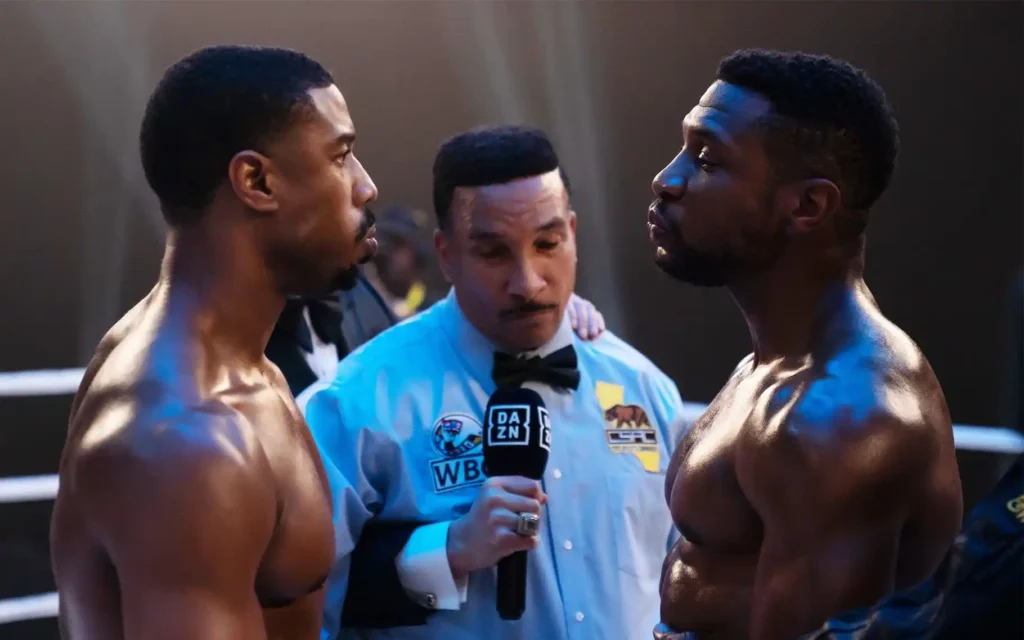 Michael B. Jordan and Jonathan Majors in Creed III (2023) | Credits: Metro-Goldwyn-Mayer