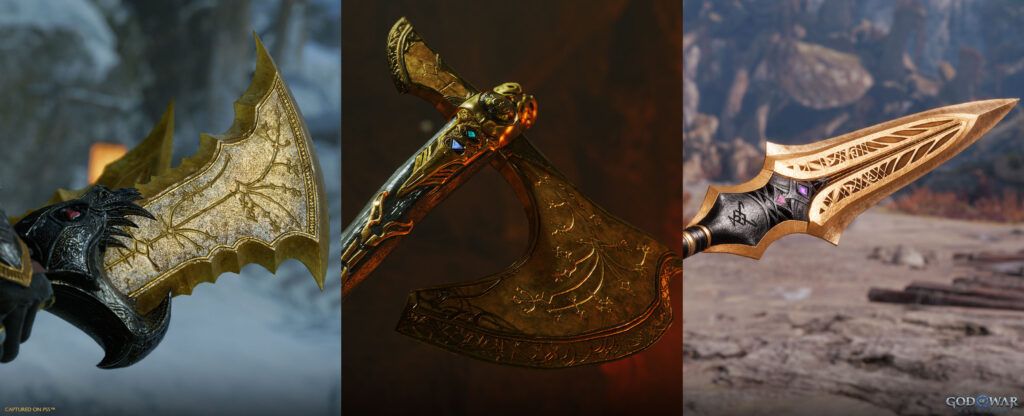 New weapon skins in God of War Ragnarök.