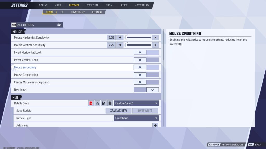 Marvel Rivals screenshot of Mouse Settings.