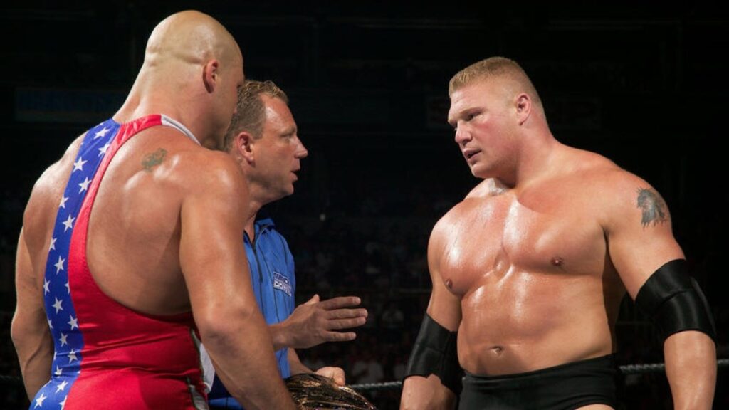 Kurt Angle and Brock Lesnar | credit- WWE