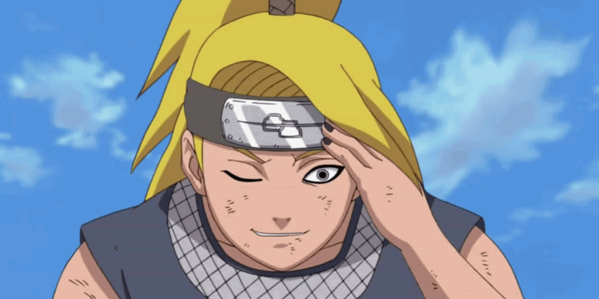 Deidara smiling in Naruto. 