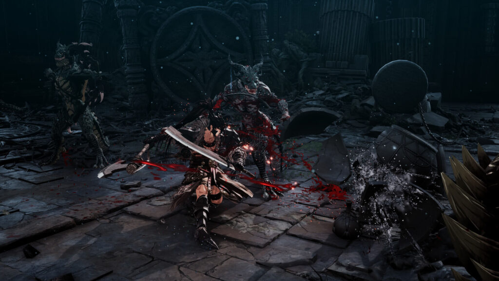 the image shows a player fighting enemies in The First Berserker: Khazan 