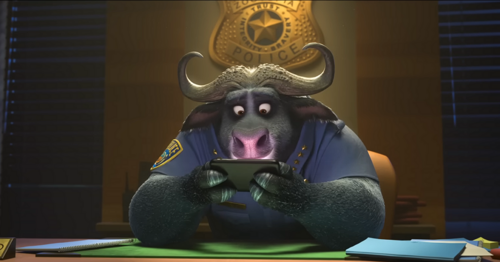 Officer from Zootopia checking his phone. 