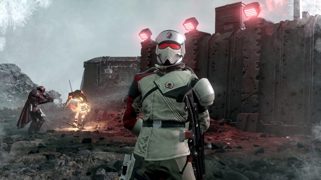 Close-up of a Helldivers 2 player in a military officer attire.