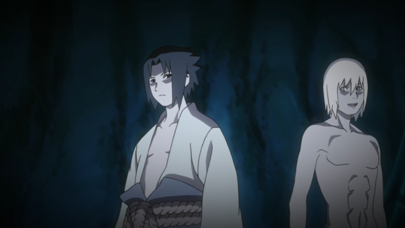 Sasuke and Suigetsu are standing besides each other 