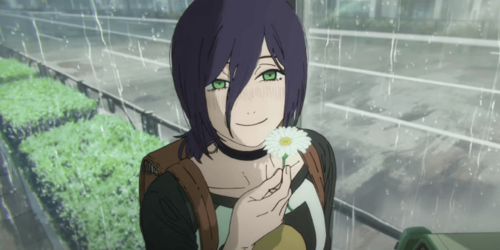 Reze holding a flower in the Chainsaw Man - The Movie: Reze Arc trailer.