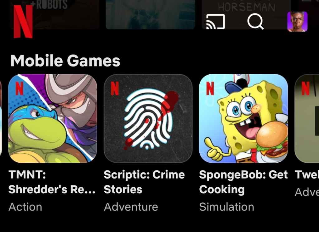 A still of the Mobile Games available on the Netflix App