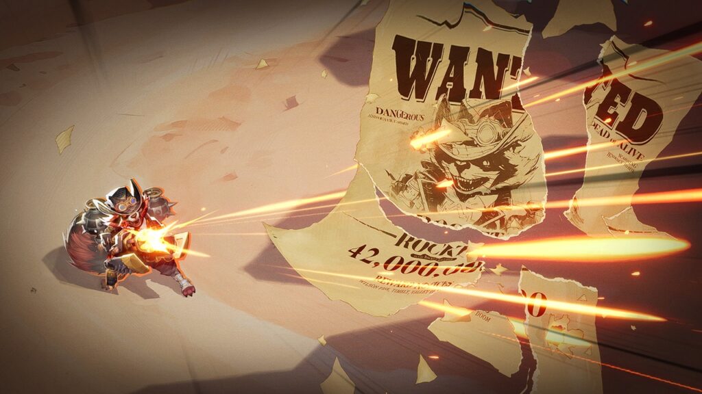 Marvel Rivals screenshot of Rocket Raccoon shredding his Wanted poster with his primary fire.