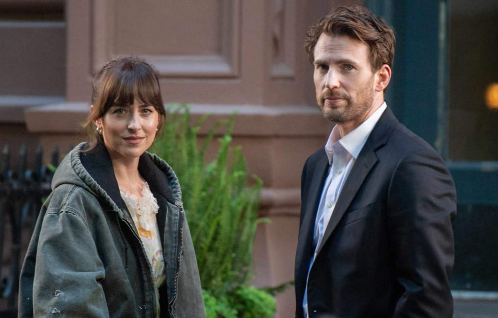 Chris Evans (left), Dakota Johnson