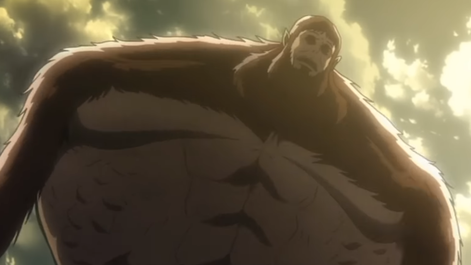 The picture shows the towering figure of the Beast Titan in Attack on Titan 