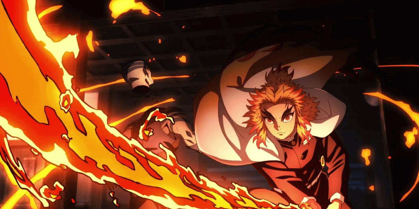 Renguko uses Flame Breathing in Demon Slayer. 