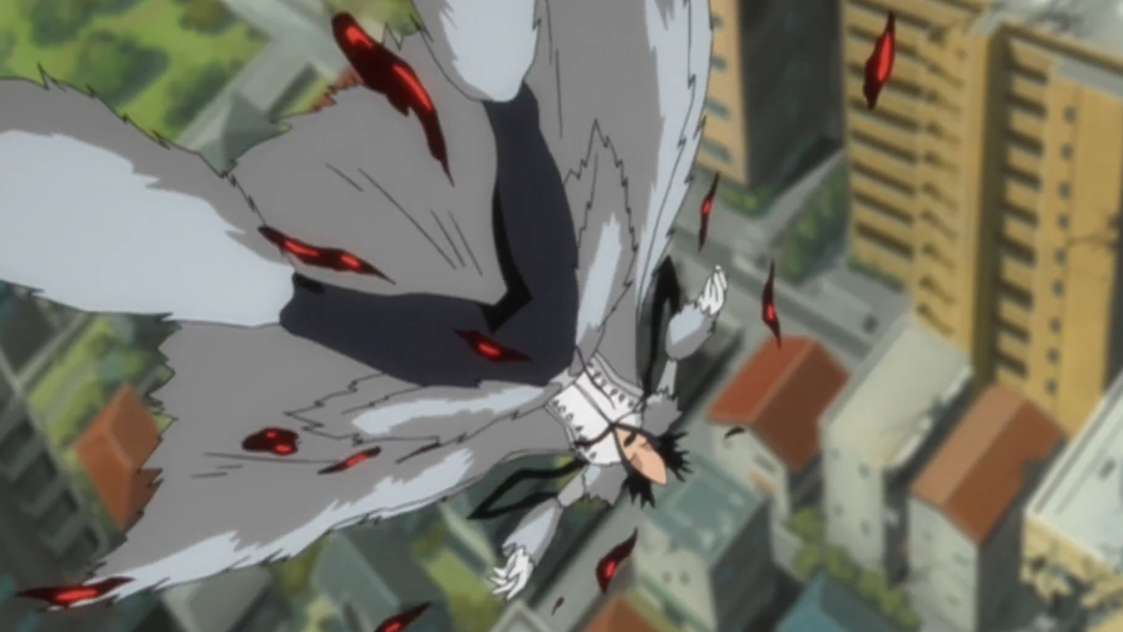 Starrk can be seen falling from the sky in Bleach 