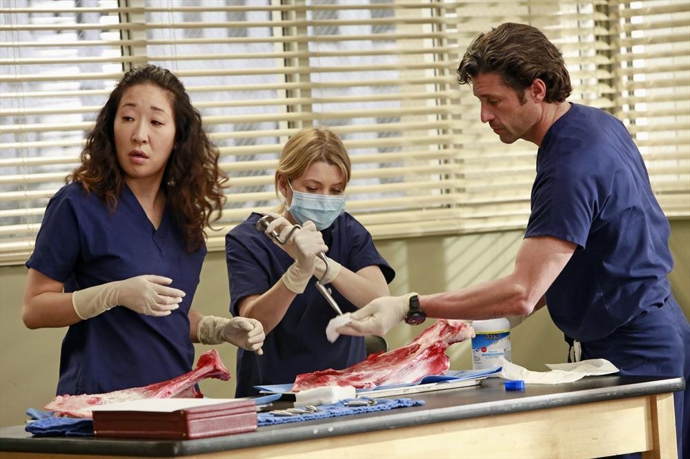 Sandra Oh, Ellen Pompeo, and Patrick Dempsey in Grey's Anatomy | Credits: ABC