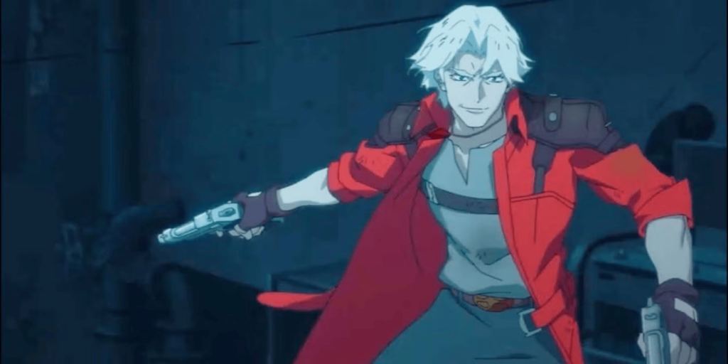 Dante confidently wielding his dual pistols poised for battle