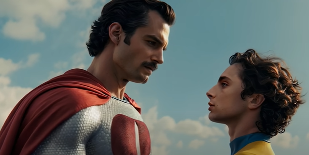 Henry cavill as Omni Man and Timothee Chalamet as Invincible in a fan made trailer