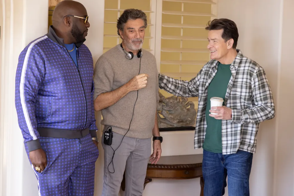 Omar J. Dorsey, Chuck Lorre, and Charlie Sheen