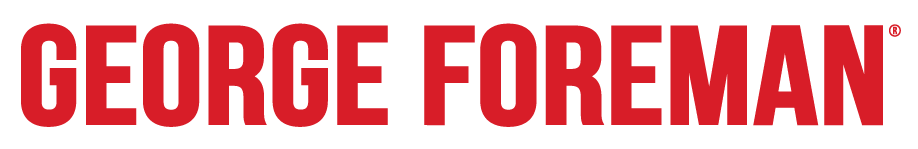 The red "GEORGE FOREMAN" logo text, as seen on his branded products.