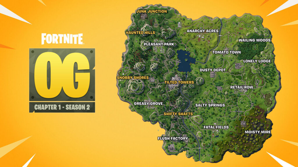 The image shows the map of Fortnite OG Season 2