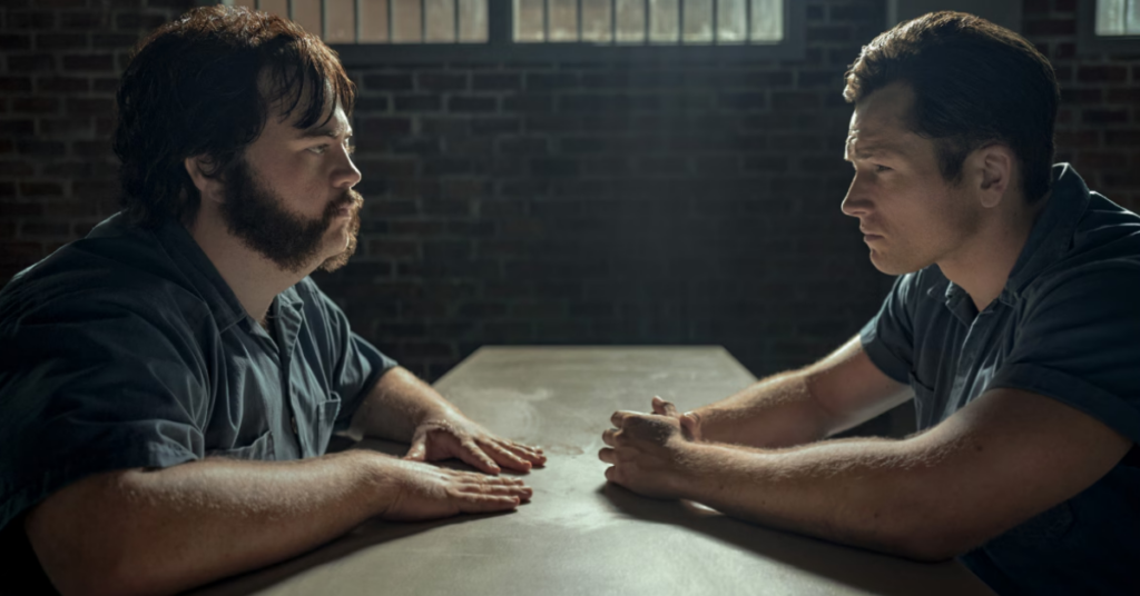 Paul Walter Hauser and Taron Egerton in Black Bird